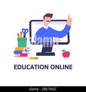 Online education concept. Distant training courses, tutorials, seminars, webinars. Stock Vector