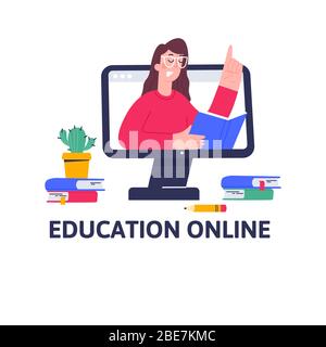 Online literature lesson for pupils and students. Stock Vector