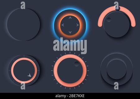 Newmorphic UI circle dark set Stock Vector