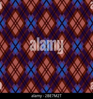Detailed Rhomb seamless vector pattern as a tartan plaid in brown, violet and blue hues Stock Vector