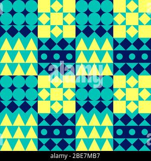 Geometric tile background, bauhaus color seamless pattern with circles, squares and triangles, fashion modern print with different shapes, swiss design, vector abstract mosaic Stock Vector