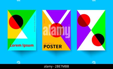 Bauhaus minimal posters with simpe shapes, vivid colors backgrounds, minimalist print with simle geometric forms. Vector bauhaus covers Stock Vector