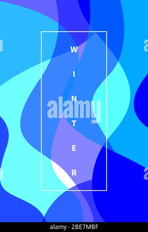 Vertical poster with overlapping curved waves, winter sale banner, color abstract geometric background for season discount. Vector illustration Stock Vector