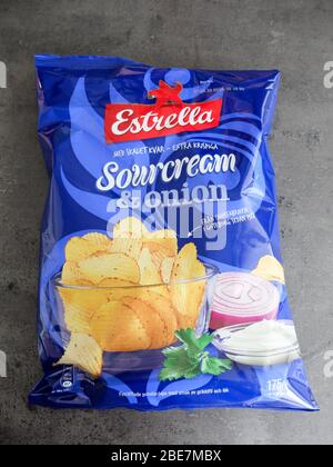 Estrella Sour Cream & Onions Swedish potato chips Stock Photo - Alamy