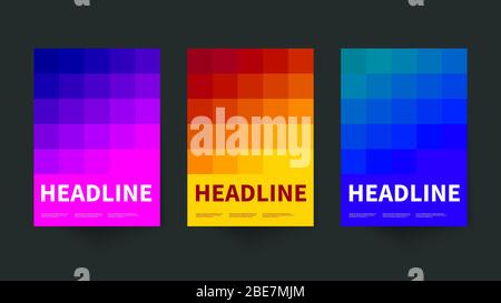 Set of posters with color palette in shapes of squares, geometric bauhaus backgrounds, abstract modern patterns, swiss design, vector covers Stock Vector