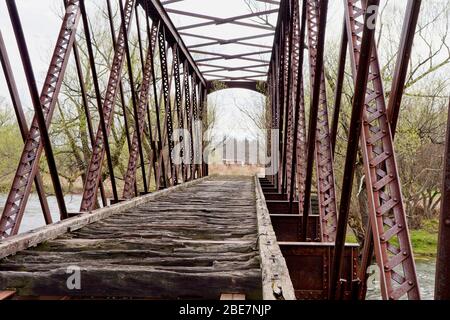 Old bridge over Charlotte Creek near West Davenport NY Stock Photo