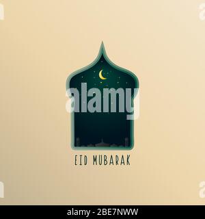 Eid Mubarak simple greeting card design template. a luxurious and magnificent Islamic background. instagram feed stock vector design. Social media Stock Vector