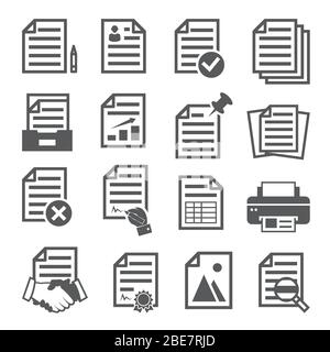 Documents icons set on white background Stock Vector