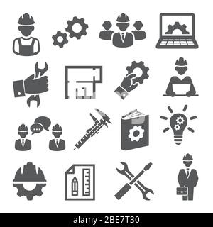 Engineering icons set on white background Stock Vector