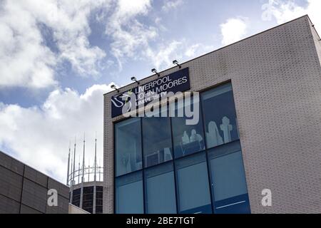 Liverpool John Moores University sign, John Lennon Art and Design building, Brownlow Hill, Liverpool Stock Photo