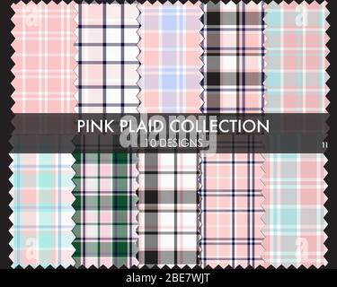 Pink Plaid, tartan seamless pattern collection includes 10 designs suitable for fashion textiles and graphics Stock Vector