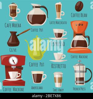 Vector seamless pattern with coffee food and drink elements Stock Vector