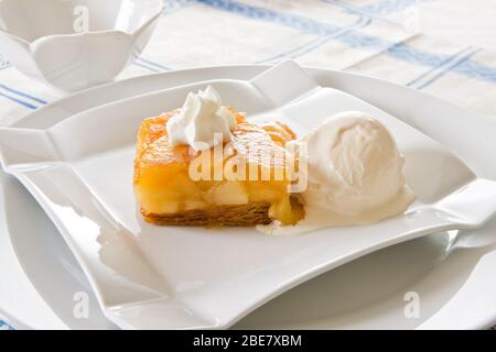 Tarte Tatin, delicious French dessert with puff pastry, apple and ice-cream Stock Photo