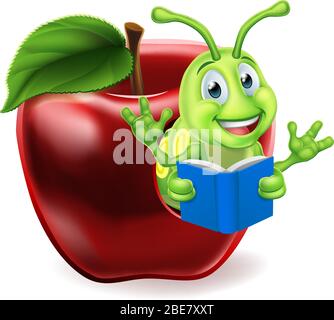 Apple Book Worm Cartoon Stock Vector