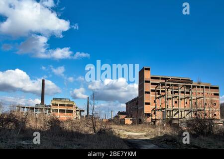 Devastated viscose factory in Serbia in the town of Loznica. Once a leader and a powerful factory, the collapse of Yugoslavia completely collapsed. Stock Photo