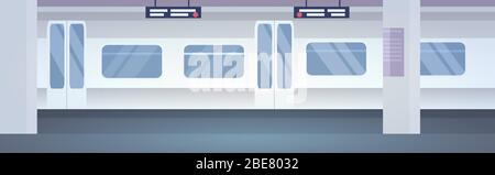 modern public transport no people underground platform train in subway station horizontal vector illustration Stock Vector
