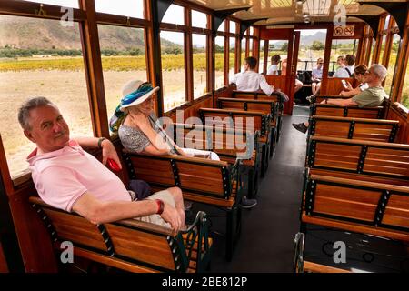 South Africa; Franschhoek; Wine Tramway, senior passengers on upper deck Stock Photo