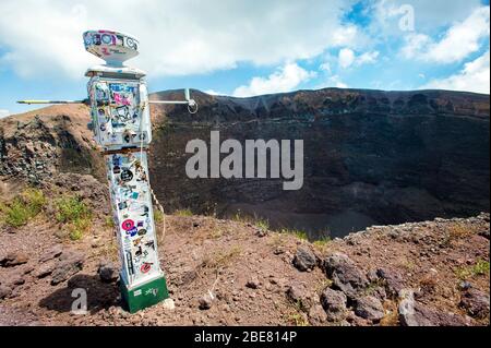 Weather station on the edge of the crater of Mount Vesuvius, Italy Stock Photo