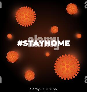 Hashtag stayhome infection epidemic protection campaign social banner. Stay home self isolation to prevent spreading coronavirus slogan. Quarantine poster with corona virus and hash tag quote vector Stock Vector