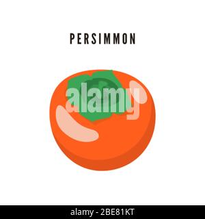 Persimmon. Japanese exotic dessert. Cartoon fruit. Vector Stock Vector