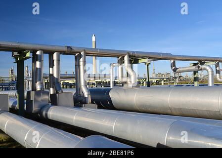 transport of crude oil to a refinery - pipelines and buildings of a ...