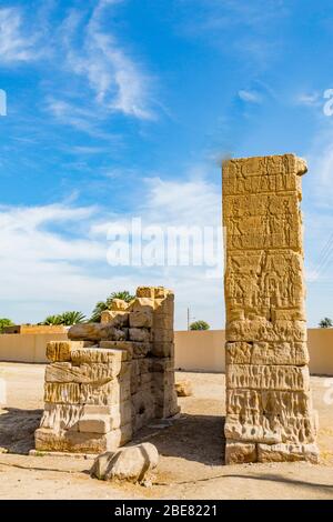 UNESCO World Heritage, Thebes in Egypt, Deir el Chelwit, temple of Isis, Ptolemaic and Roman period. A monumental gate. Stock Photo