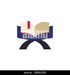 Koran book on altar flat icon isolated on a white background.Ramadan holiday design element.Religion muslims sign Stock Vector