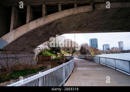 Pedestrian walkway under the Ann W. Richards Congress Avenue Bridge in Austin, Texas Stock Photo