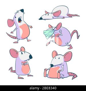 Collection of colorful vector illustrations of grey mice or rats Stock Vector