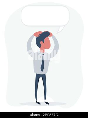 Handsome young business man in modern holding head with his hands, isolated over background. Concept of neck or head ache, pain, problem, tired up. Stock Vector