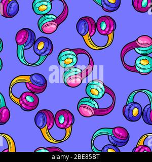 Seamless pattern with cartoon musical headphones. Stock Vector