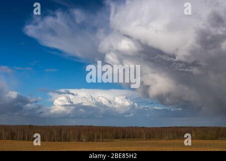 Mammatus cloud formations in severe storm clouds Stock Photo