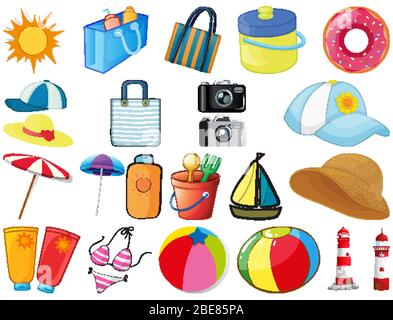 Large set of different objects on white background illustration Stock Vector