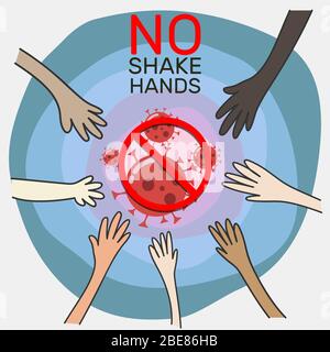 avoid contact, no shake hands, keep spaced between each other for stop COVID-19 virus spreading. social distancing awareness campaign for prevention d Stock Vector