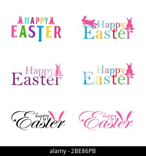 Set of Happy easter logo icon symbol isolated, happy easter texts Stock Vector