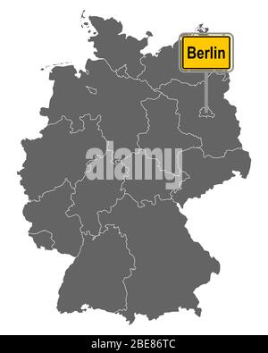 Map of Germany with road sign of Berlin Stock Photo