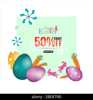 Easter poster and banner template with Fowler, 50% off Promotion and shopping template Stock Vector