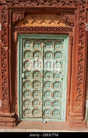 Ornate wooden door,  Mehrangarh Fort,  Jodhpur, Rajasthan, India Stock Photo