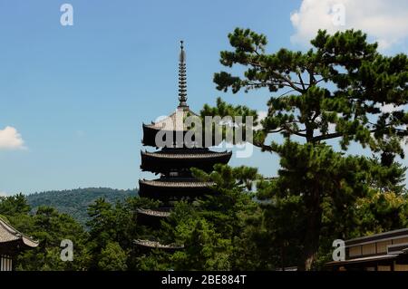 Five Storied Pagoda, Nara, Osaka, Japan Stock Photo