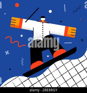 Snowboarder is riding down the mountain - vector Stock Vector