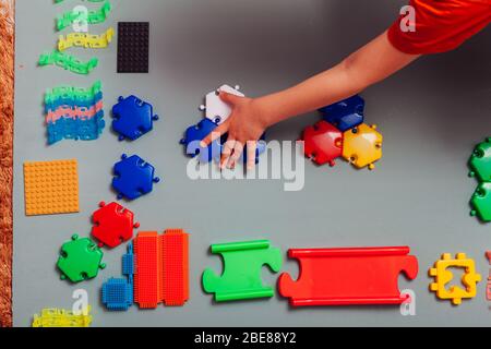children's developing game designer for home on a gray background Stock Photo