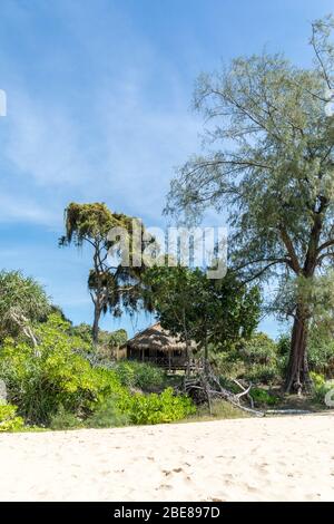 Lazy beach on the beautiful ocean shore, Koh Rong Samloem, Cambodia. Stock Photo