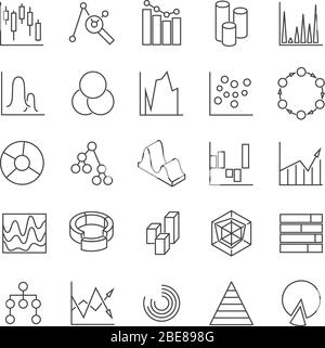 Financial charts and statistics infographic business diagrams line vector icons. Analytic graphs poctograms. Chart and diagram, graph line financial illustration Stock Vector