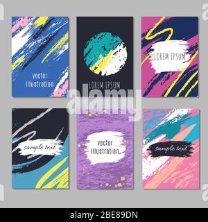 Trendy artistic modern vector posters with sketch hand drawing stroke textures. Creative fashion cards watercolor, banner texture template, vector illustration Stock Vector