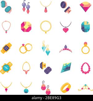 Luxury jewelry flat vector icons. Diamond luxury and jewelry pearl illustration Stock Vector