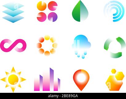 Modern business emblems with geometric shapes. Abstract vibrant color logo vector design collection. Geometric colored emblem for business corporate illustration Stock Vector