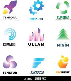 Business company vector logo set. Abstract modern geometric emblems with shape in motion and color. Emblem business company, color motion brand logo illustration Stock Vector