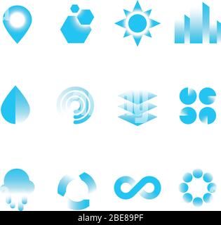 Simple geometric abstract vector shapes with gradients and motion effect for logo design. Blue effect modern shape logo illustration Stock Vector