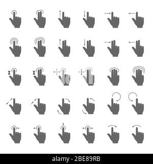 Hand swipe and drag gesture vector icons with touching action arrows for touch screen device. Finger gesture action for use smart phone illustration Stock Vector