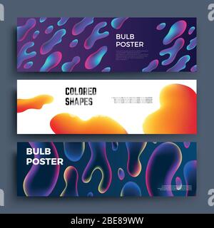 Biology molecular liquid shapes and fluid abstract objects vector banners set. Card and banner with colored shapes illustration Stock Vector